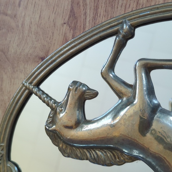 Vintage Solid Brass Unicorn Mirror - Picture 5 of 7